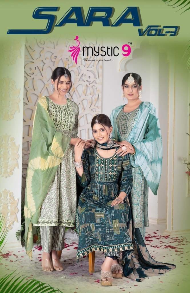 mystic 9 presents sara vol 3 3 1711771635 Mystic 9 Presents Sara Vol 3 30013008 Series Rayon Foil Print Nayra Cut Kurti Set
