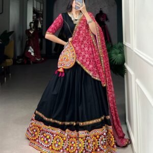 Navaratri Pure Cotton Black Lehenga Choli and Mirror Gamthi Work