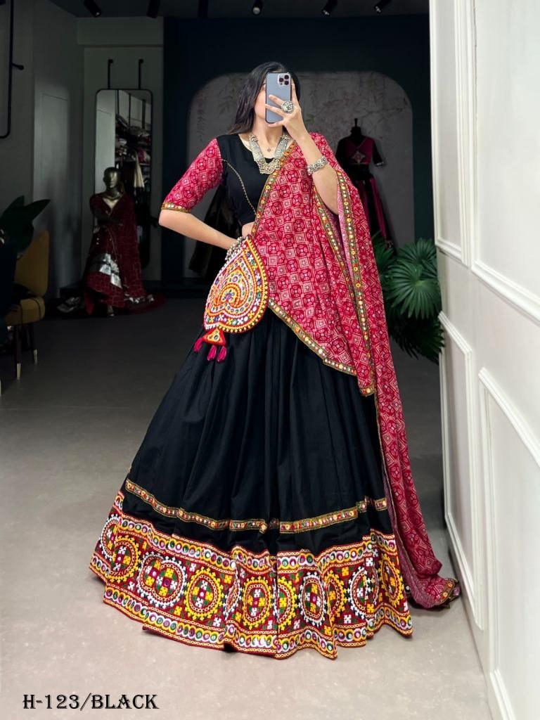 navaratri pure cotton black le 1725537526 Navaratri Pure Cotton Black Lehenga Choli and Mirror Gamthi Work
