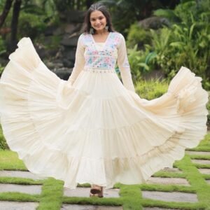 Navaratri Special Kora Cotton White Gown