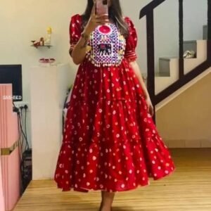 Navratri Gamathi Real Mirror Work Red gown