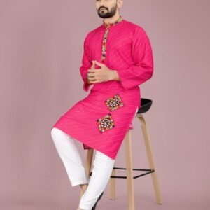 Navratri Gamthi Work Cotton Pink Kurta And Pyjama