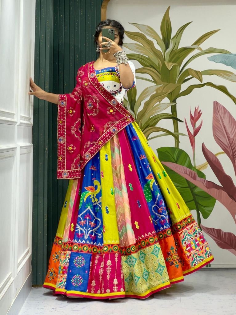 navratri multi colour lehenga 1751106037 Navratri Multi Colour Lehenga Choli With Elegent Mirror Work