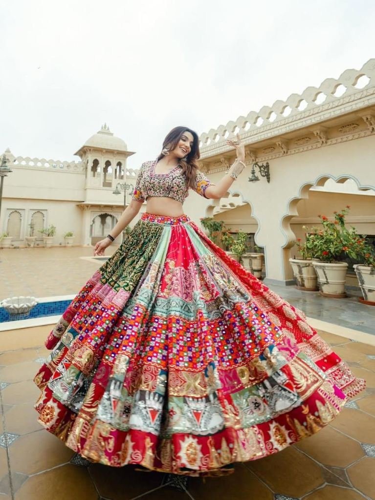 navratri multicolor mirror wor 1751113032 Navratri Multicolor Mirror Work Cotton Lehenga Choli