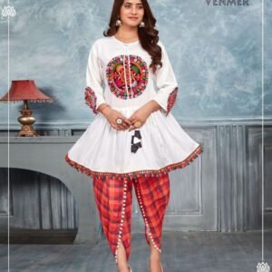 Navratri Rayon White Kedia and Tulip Pants