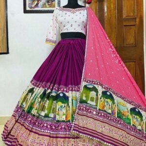 Navratri Silk Purple Lehenga Choli With Dupatta With Mirror Work