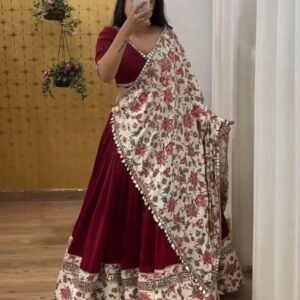 Navratri Special Red Malay Satin Silk Lehenga Choli