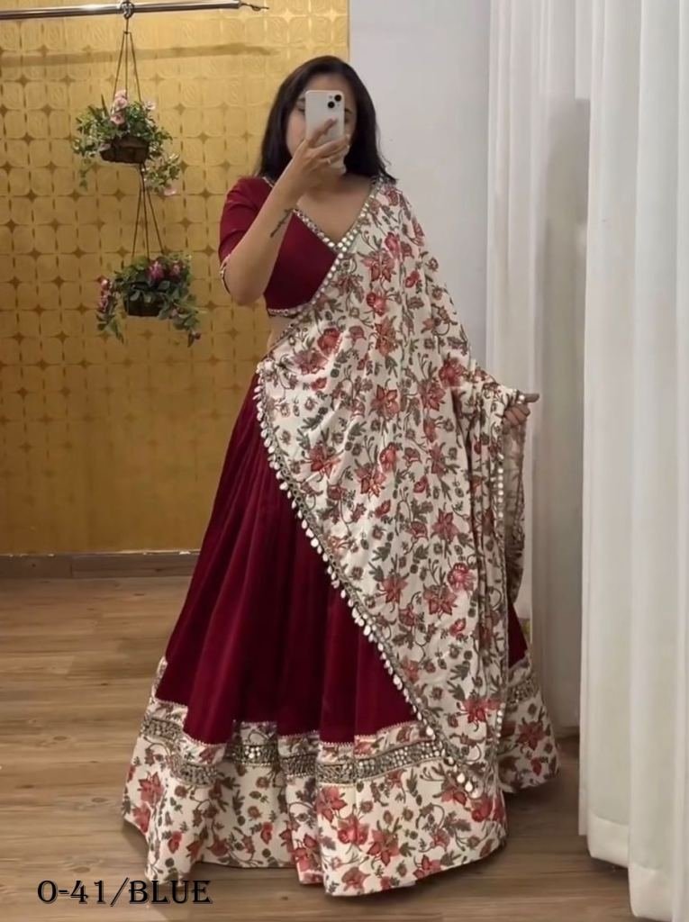 navratri special blue malay sa 1723033456 Navratri Special Red Malay Satin Silk Lehenga Choli