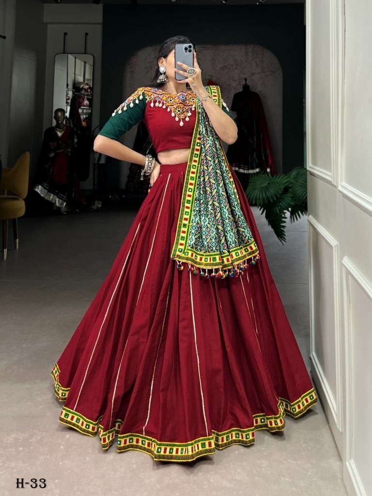navratri special cotton red le 1723034488 Navratri Special Cotton Red Lehenga and Stitched Blouse With Dupatta