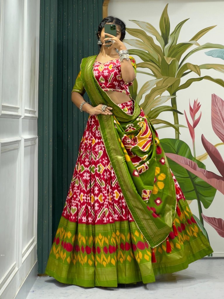 navratri special ikkat patola 1749042850 Navratri Special Ikkat Patola Print Lehenga Choli