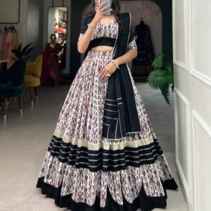 Navratri Special White and Black Cotton Lehenga Choli