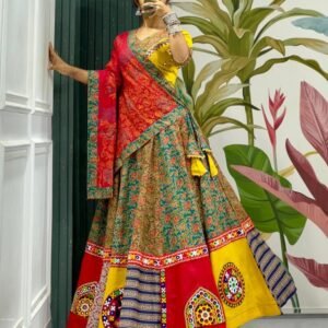 Navratri Special Multicolored Cotton Chaniya Choli In Ajrakh Print
