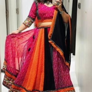 Navratri Special Pink Muslin Cotton Lehenga Choli