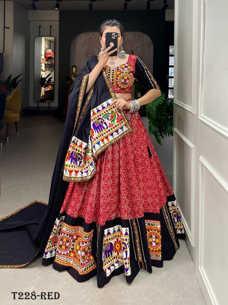 navratri special red pure cott 1720867761 Navratri Special Red Pure Cotton Lehenga Choli Set With Gamthi Work
