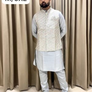 Navratri Special Sky Blue Kurta Pyjama With Jacket For Men