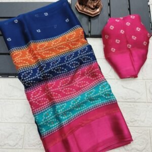 Navy Blue Bandhej Print Moss Chiffon Saree