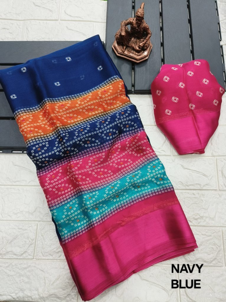 navy blue bandhej print moss c 1713165491 Navy Blue Bandhej Print Moss Chiffon Saree