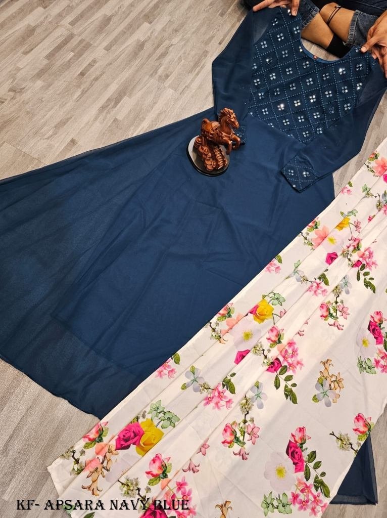 navy blue color stunning heavy 1717501733 Navy Blue Color Stunning Heavy Fox Georgette Gowns with Digital Printed Dupatta