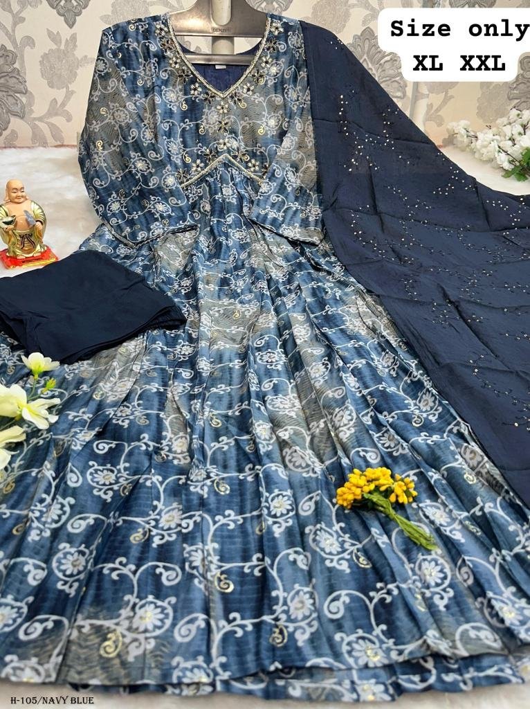 navy blue hand work kurti pant 1725270005 Navy Blue Hand Work Kurti Pant With Dupatta