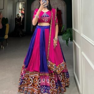Navy Blue New Transitional Rayon Navratri Lehenga Choli With Gamthi Work Or Printed