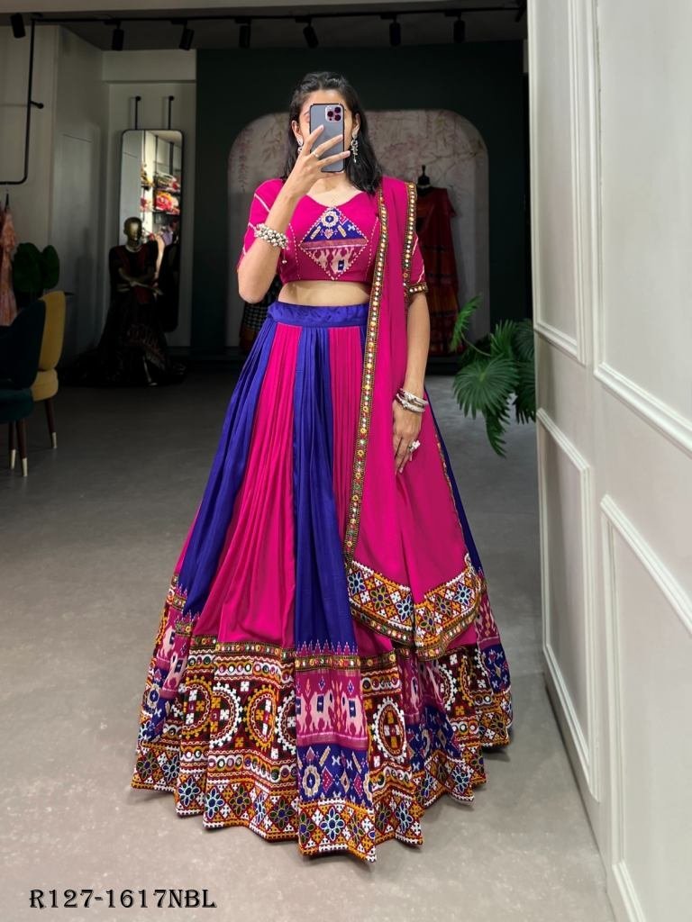 navy blue new transitional ray 1720589341 Navy Blue New Transitional Rayon Navratri Lehenga Choli With Gamthi Work Or Printed