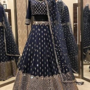 Navy Blue Sequence Embroidery Work Lehenga Choli
