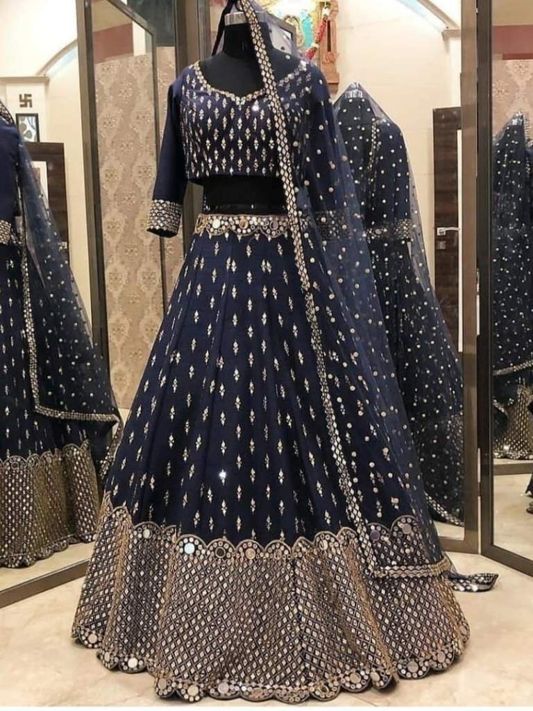 navy blue sequence embroidery 1712904934 Navy Blue Sequence Embroidery Work Lehenga Choli