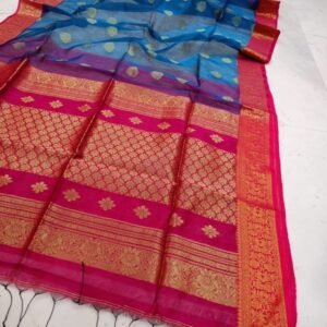 Navy Blue Wedding Pure Muslin Banarasi Saree