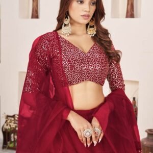 Nazneen Butterfly Vol 2 Georgette Red Lehenga 6159