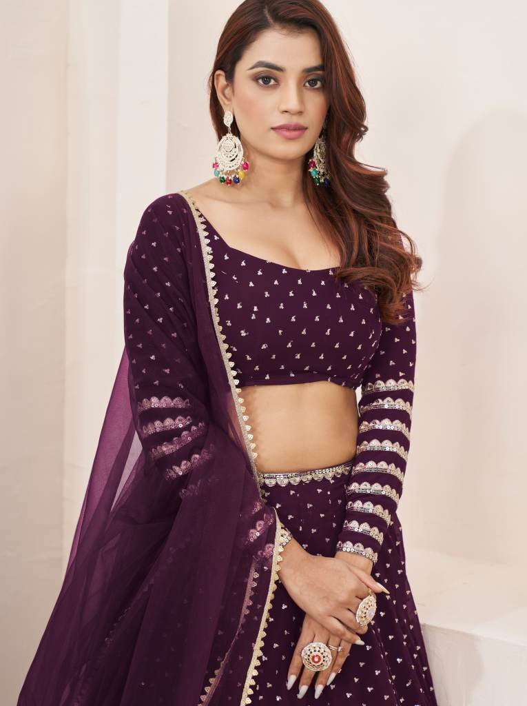 nazneen butterfly vol 2 george 1713328019 Nazneen Butterfly Vol 2 Georgette Wine Lehenga 6162