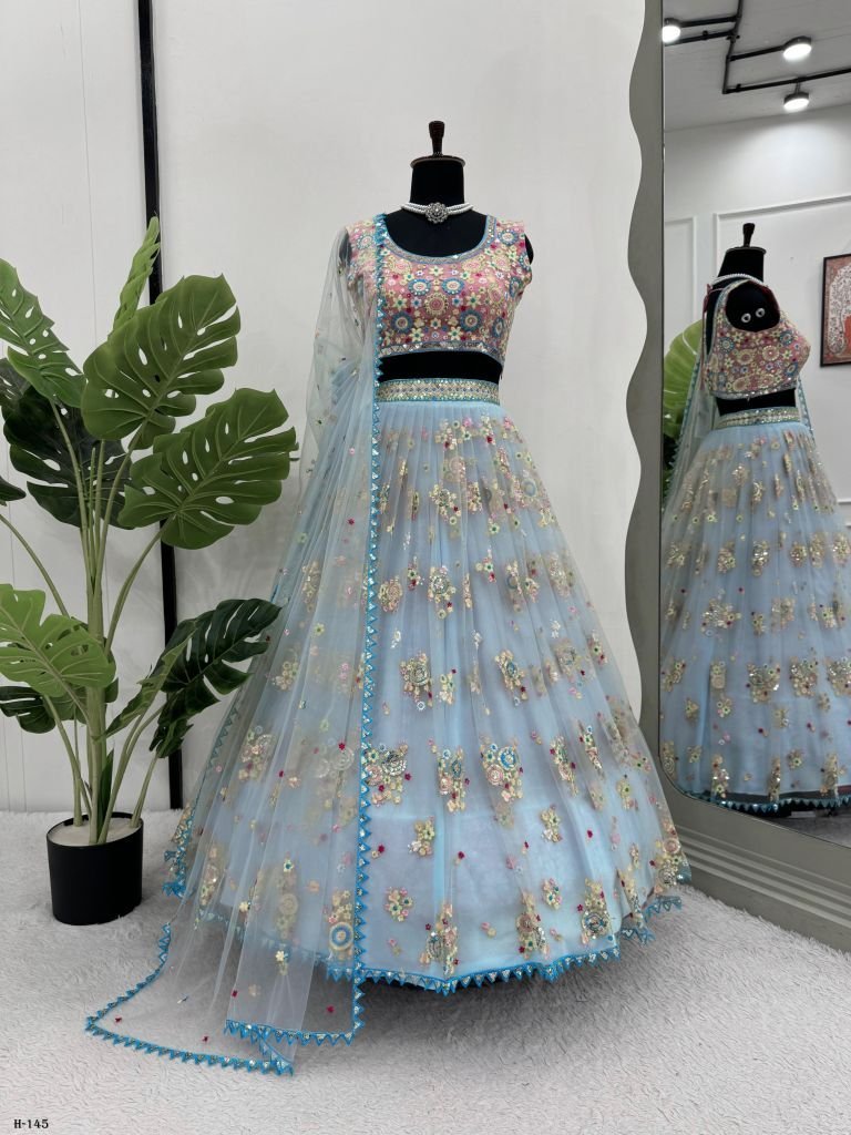 net sky blue lehenga choli wit 1726145183 Net Sky Blue Lehenga Choli With Sequnce Work