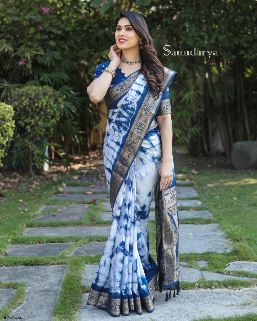 nevy blue dola silk saree with 1724936437 Nevy Blue Dola Silk Saree With Shibori Printed Work