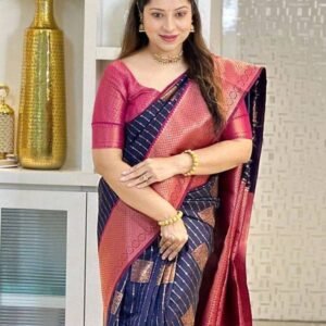 Nevy Blue Wedding Rich Pallu Pure Silk Saree With Brocade Blouse