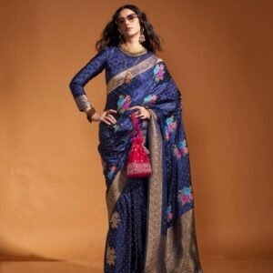 New Arrival Branded Dark Green Floral Printed Satin Silk Saree For Women