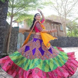 New Arrival Digital Print Muslin Cotton Lehenga Choli For Navratri