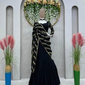 New Arrival Faux Georgette Black Ready to wear Lehenga Saree
