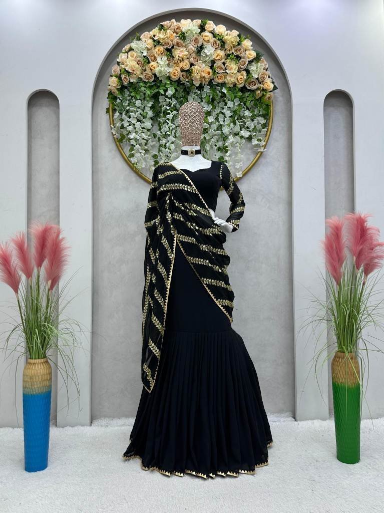 new arrival faux georgette bla 1711542635 New Arrival Faux Georgette Black Ready to wear Lehenga Saree