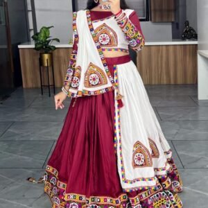 New Arrival Gamthi Patch Work Maroon And White Chaniya Choli