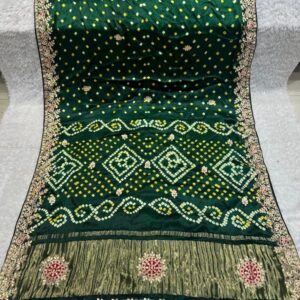 New Arrival Green Pure Bandhani Gajji Silk Saree