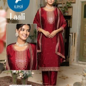 New Arrival Laali Brand Maroon Straight Cut Vichitra Silk Kurtis With Dupatta