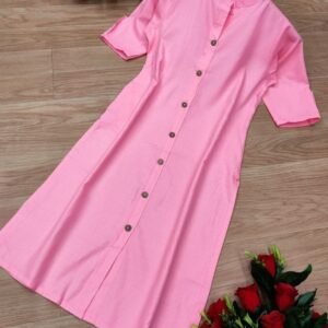 New Arrival Light Pink Wooden Button With Pocket Kurti