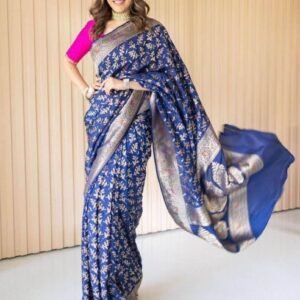 New Arrival Navy Blue Banarasi Soft Silk saree With Jacquard Weaving
