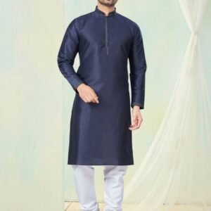 New Arrival Navy Blue Pure Silk Men Kurta