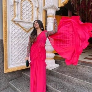 New Arrival Pink Party Wear Georgette Lehenga Saree