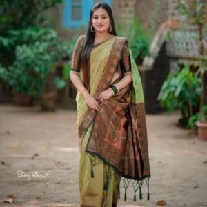 New Arrival Pista Green Banarasi Soft Silk saree With Jacquard Weaving