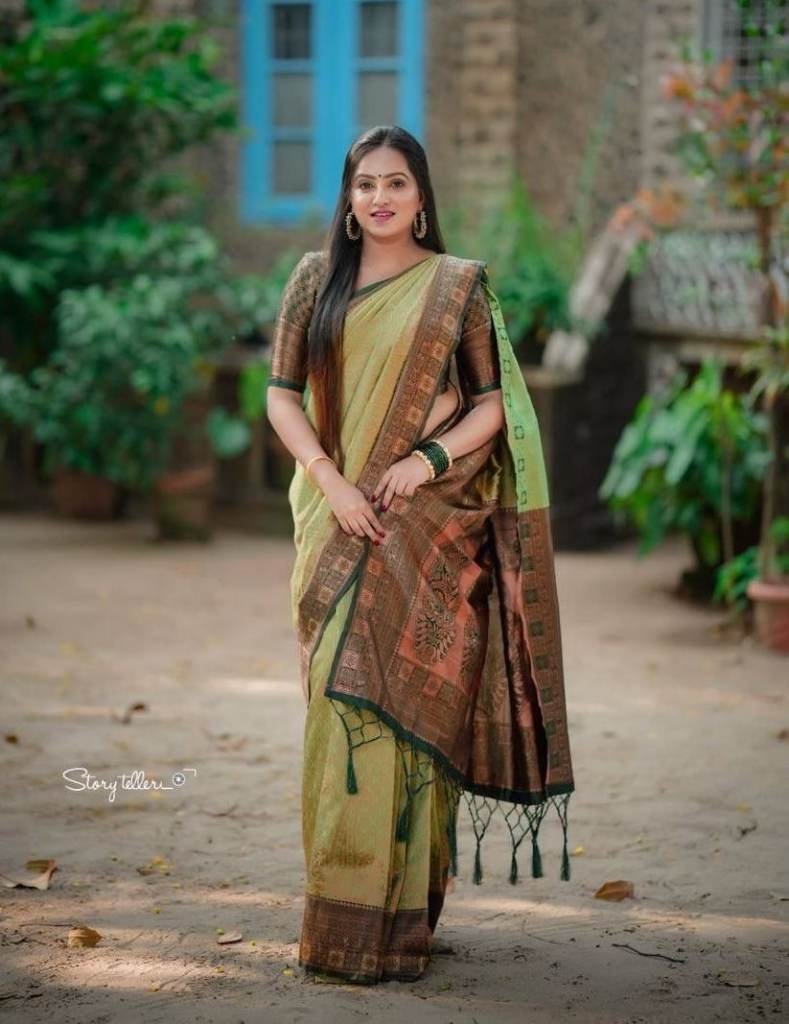 new arrival pista green banara 1711712674 New Arrival Pista Green Banarasi Soft Silk saree With Jacquard Weaving