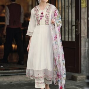 New Arrival Premium Chanderi 3 Pies Kurti Set