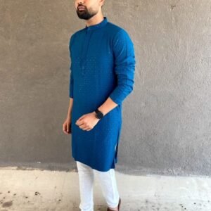 New Arrival Rama Men Rayon Chikan Work Kurta With Pajama