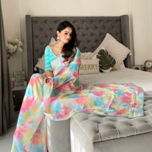 New Arrival Sky Blue Designer Pure Soft Rangoli Silk Saree