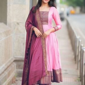 New Arrival Super Hit Vichitra Fabric Beautiful Baby Pink Gown With Dupatta